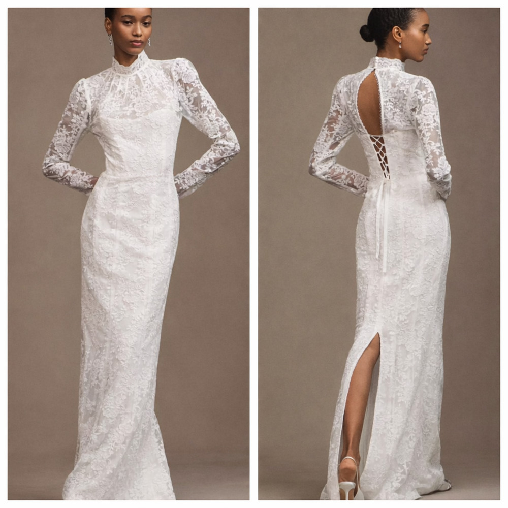 V. Chapman Jules Lace Wedding Dress Anthropologie Long Sleeve Size 6 NWT